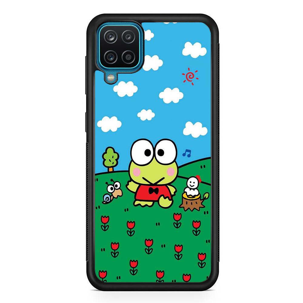 Keroppi Farmer Flower Samsung Galaxy A12 Case-Rubber Black (2D Case)-Oxvistore