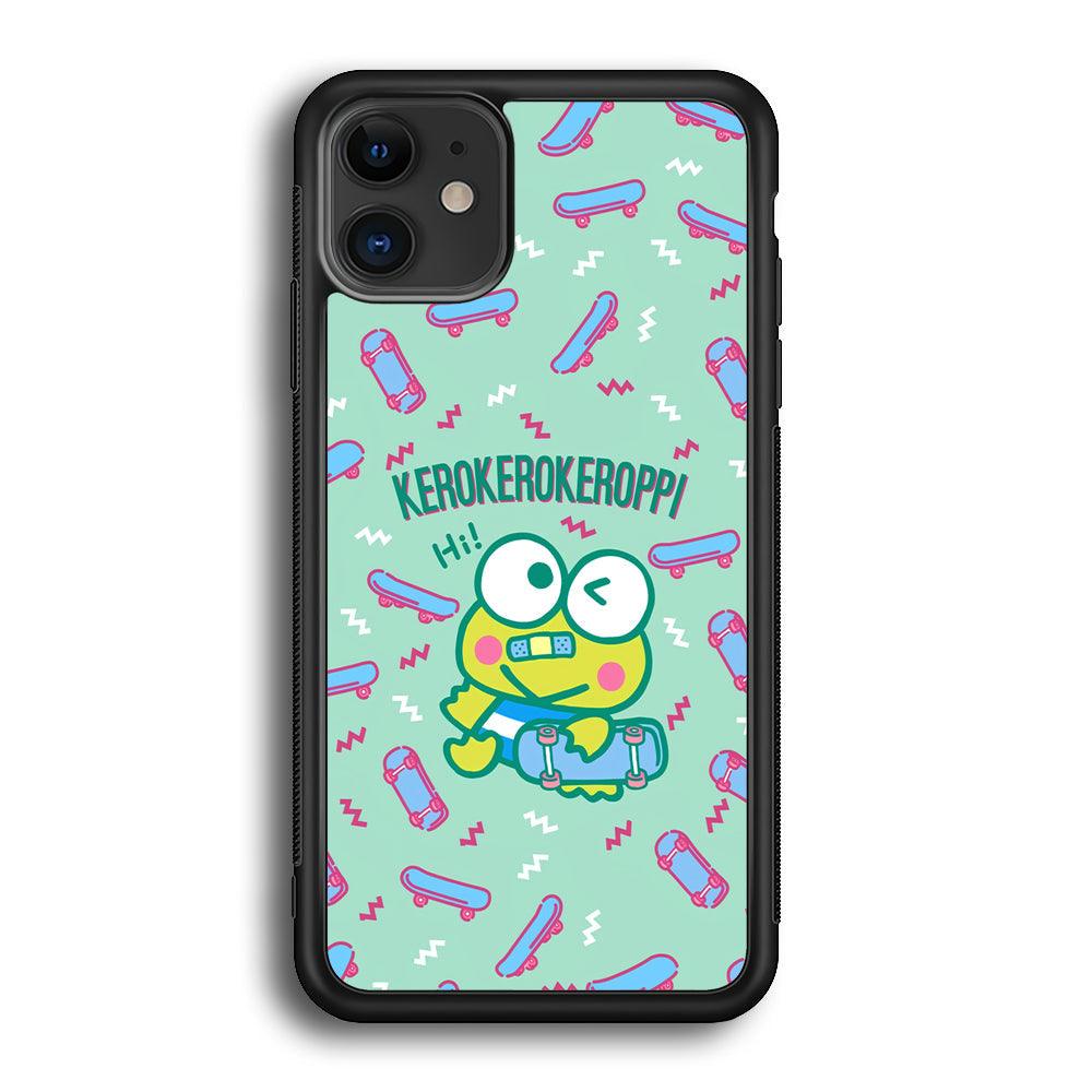 Keroppi Skater Mode iPhone 12 Case-Rubber Black (2D Case)-Oxvistore