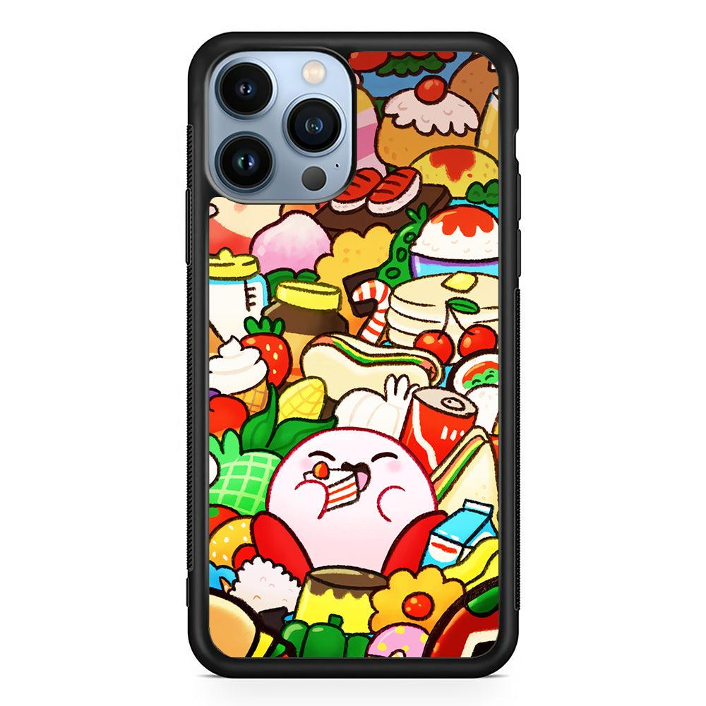 Kirby and a Stack of Food 2D Rubber Phone Case-Black-Oxvistore