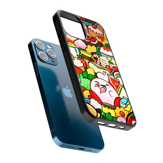 Kirby and a Stack of Food 2D Rubber Phone Case-Oxvistore