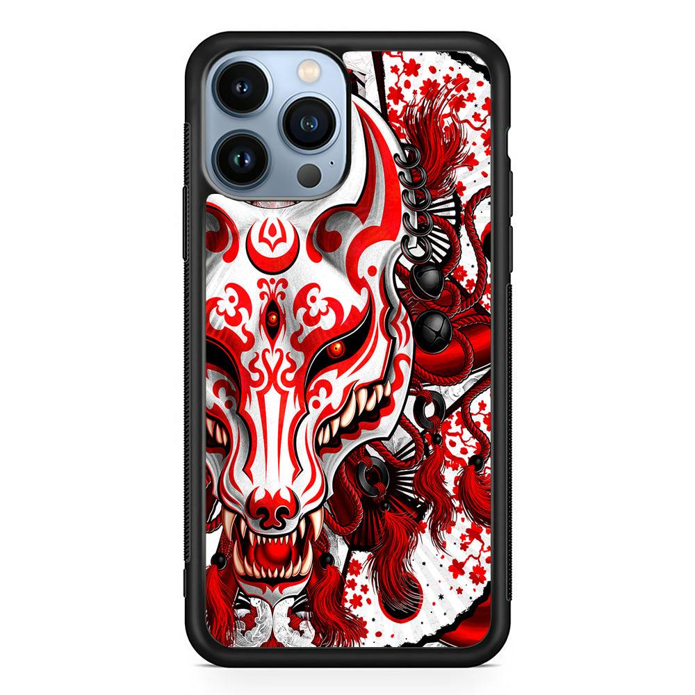 Kitsune Fox Mask Bloody White 2D Rubber Phone Case-Black-Oxvistore