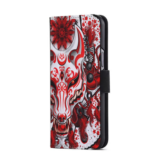 Kitsune Fox Mask Bloody White Flip Wallet Phone Case-Oxvistore
