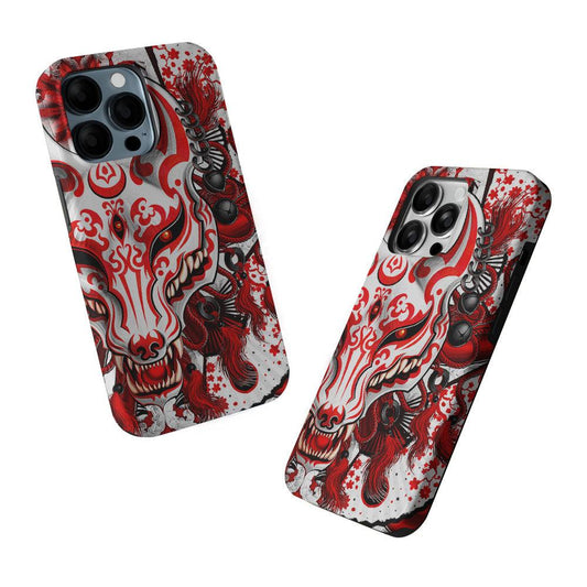Kitsune Fox Mask Bloody White 2 in 1 Tough Phone Case-Oxvistore