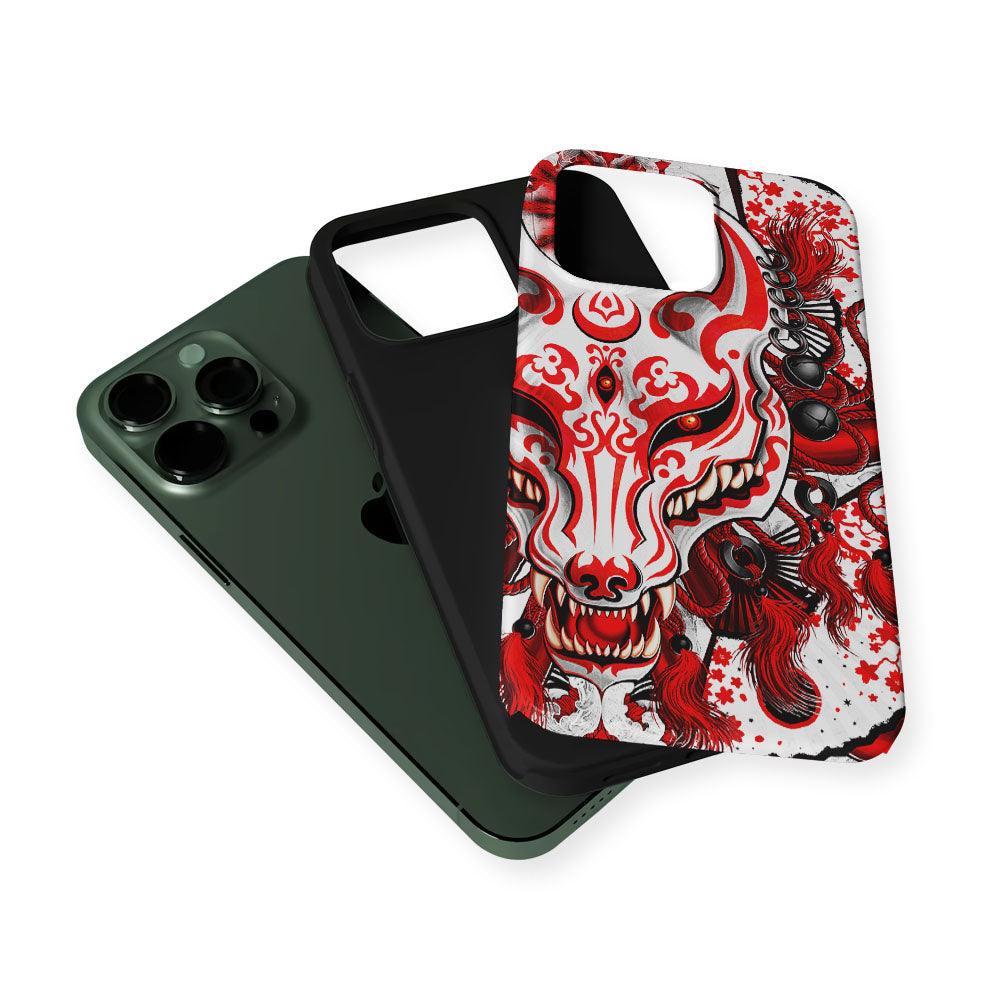 Kitsune Fox Mask Bloody White 2 in 1 Tough Phone Case-Oxvistore