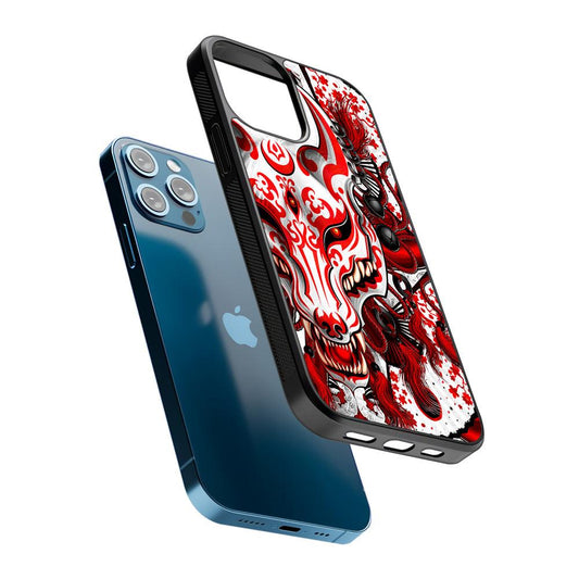 Kitsune Fox Mask Bloody White 2D Rubber Phone Case-Oxvistore
