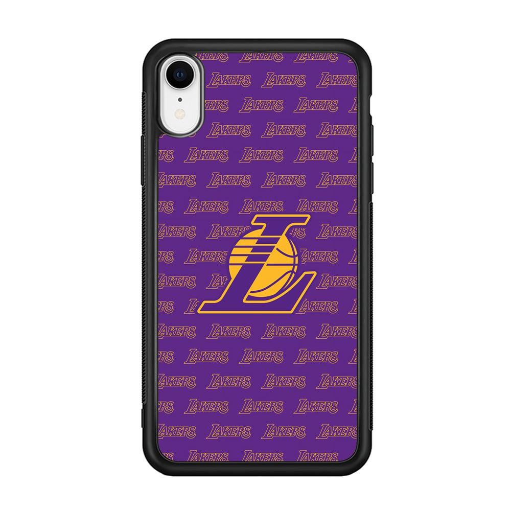 LA Lakers Neat Pattern iPhone XR Case-Rubber Black (2D Case)-Oxvistore