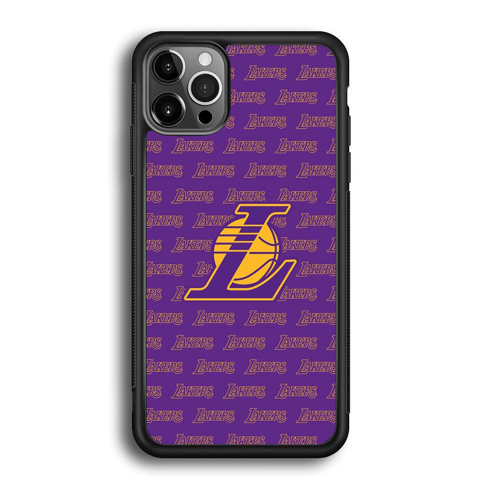 LA Lakers Neat Pattern iPhone 12 Pro Case-Rubber Black (2D Case)-Oxvistore