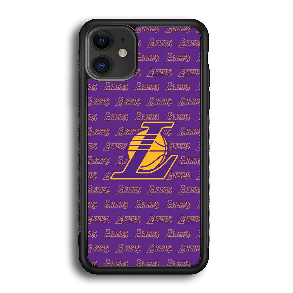 LA Lakers Neat Pattern iPhone 12 Case-Rubber Black (2D Case)-Oxvistore