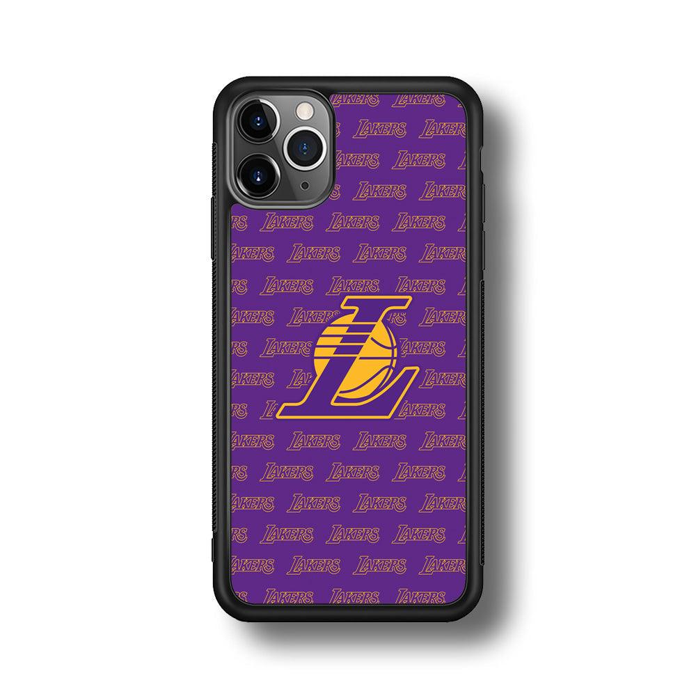 LA Lakers Neat Pattern iPhone 11 Pro Max Case-Rubber Black (2D Case)-Oxvistore