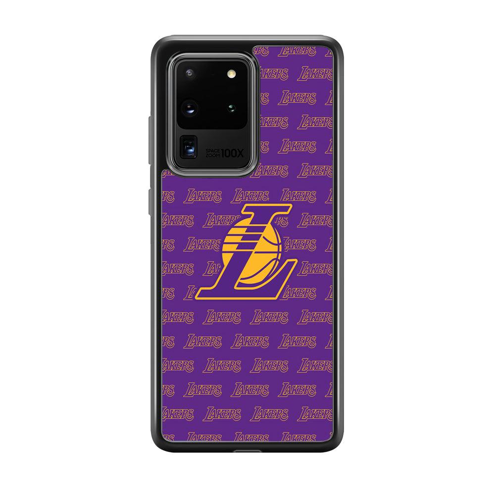 LA Lakers Neat Pattern Samsung Galaxy S20 Ultra Case-Rubber Black (2D Case)-Oxvistore