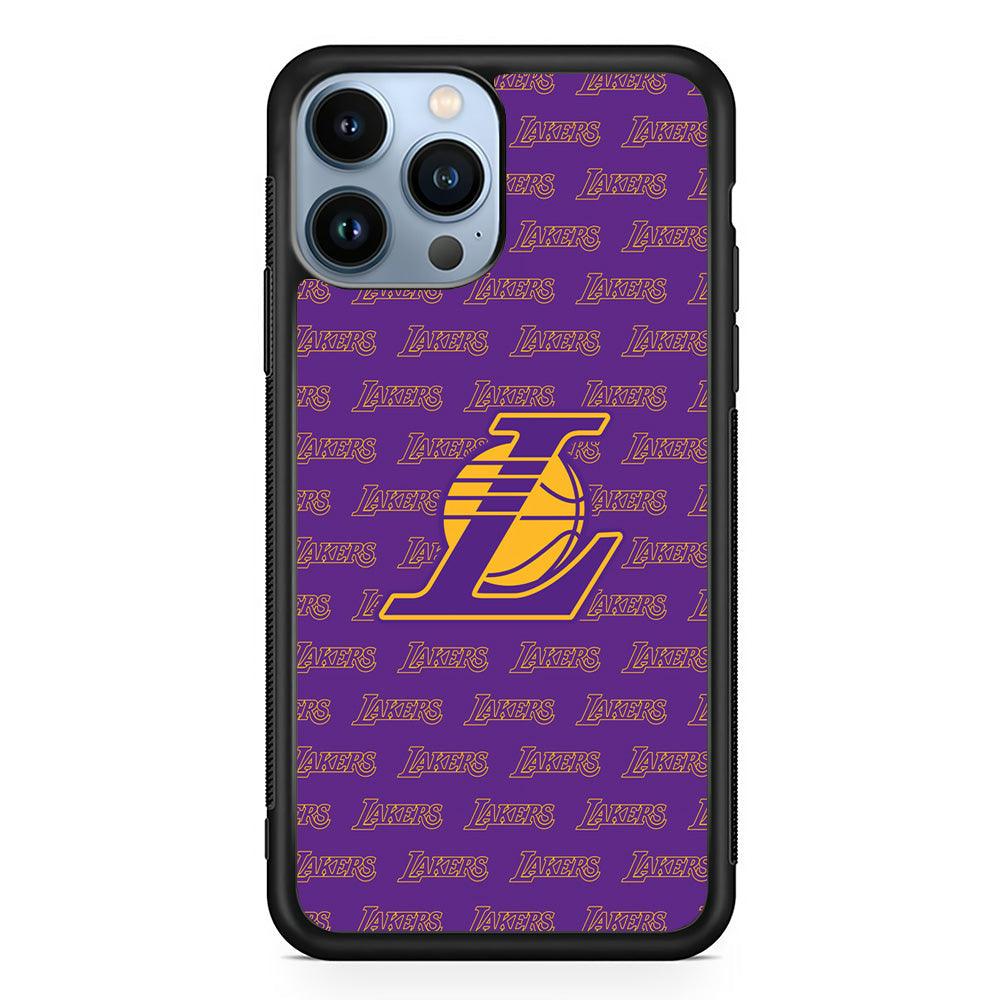 LA Lakers Neat Pattern iPhone 14 Pro Max Case-Rubber Black (2D Case)-Oxvistore