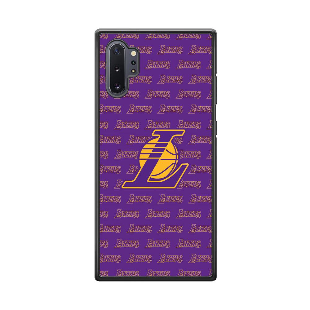 LA Lakers Neat Pattern Samsung Galaxy Note 10 Plus Case-Rubber Black (2D Case)-Oxvistore