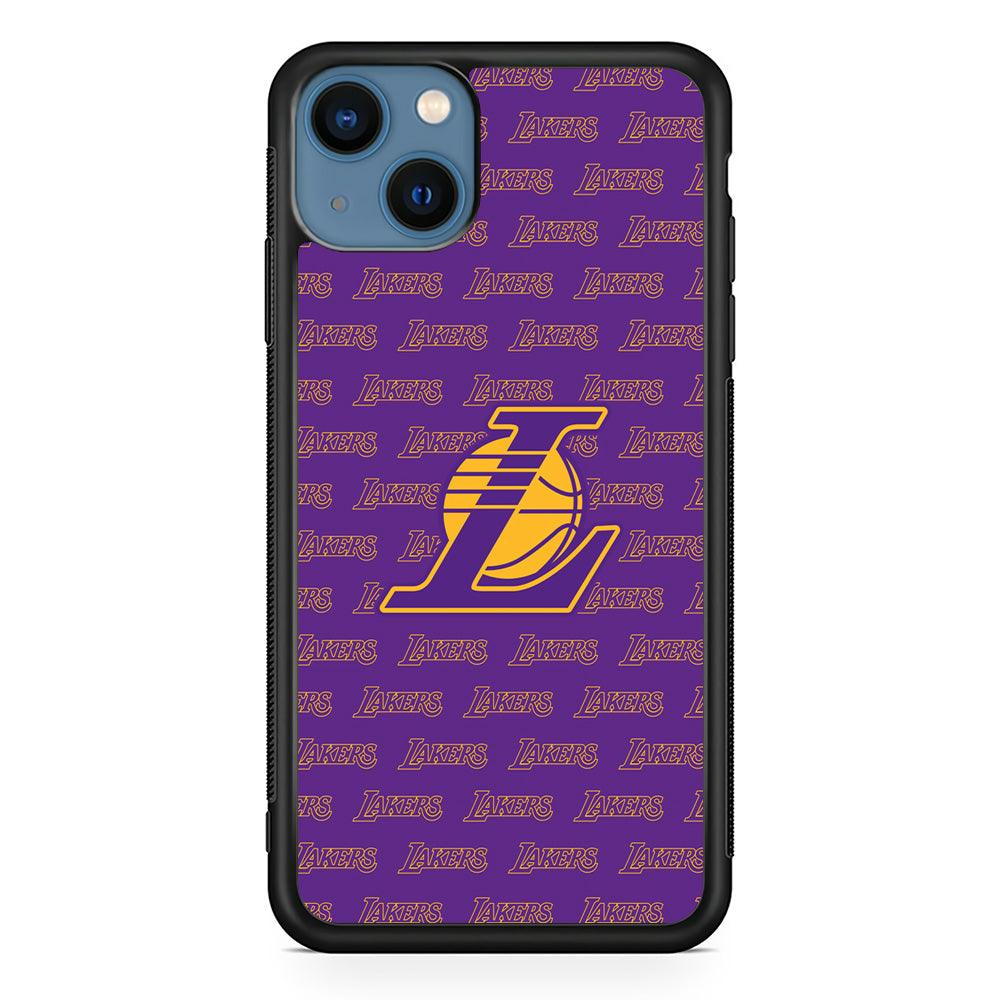 LA Lakers Neat Pattern iPhone 15 Plus Case-Rubber Black (2D Case)-Oxvistore