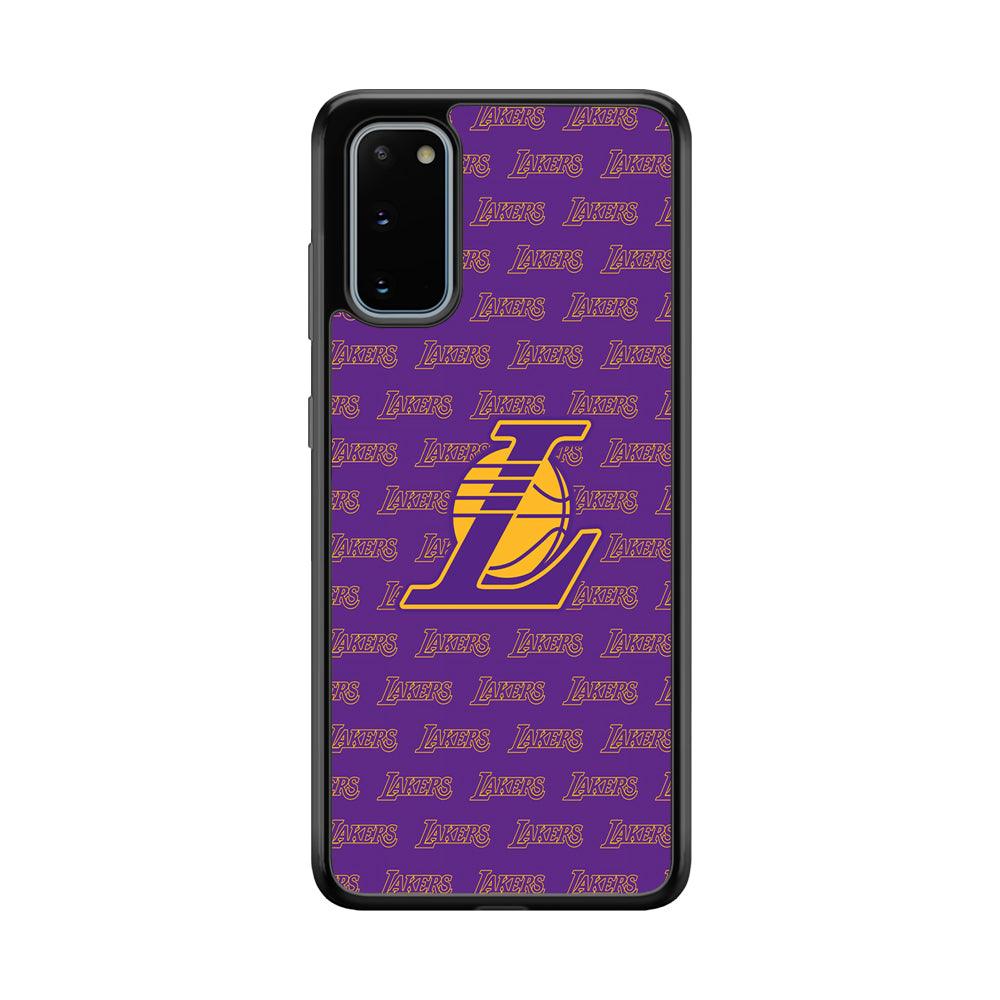 LA Lakers Neat Pattern Samsung Galaxy S20 Case-Rubber Black (2D Case)-Oxvistore