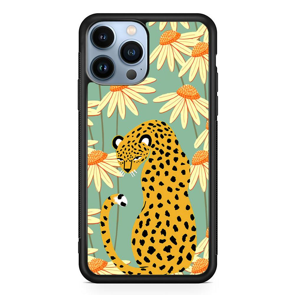 Leopard Flower Umbrella iPhone 14 Pro Max Case-Rubber Black (2D Case)-Oxvistore