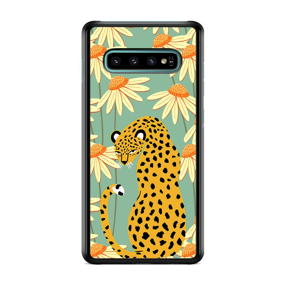 Leopard Flower Umbrella Samsung Galaxy S10 Case-Rubber Black (2D Case)-Oxvistore