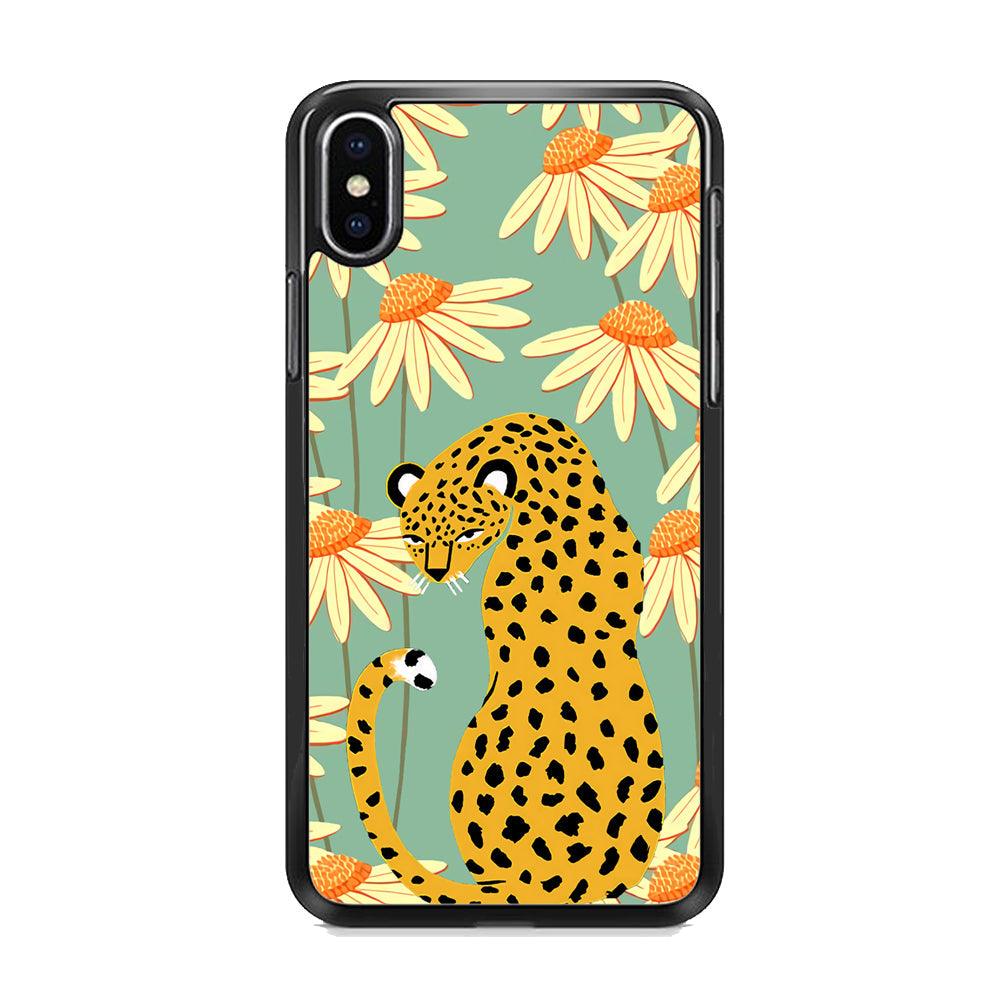 Leopard Flower Umbrella iPhone X Case-Rubber Black (2D Case)-Oxvistore