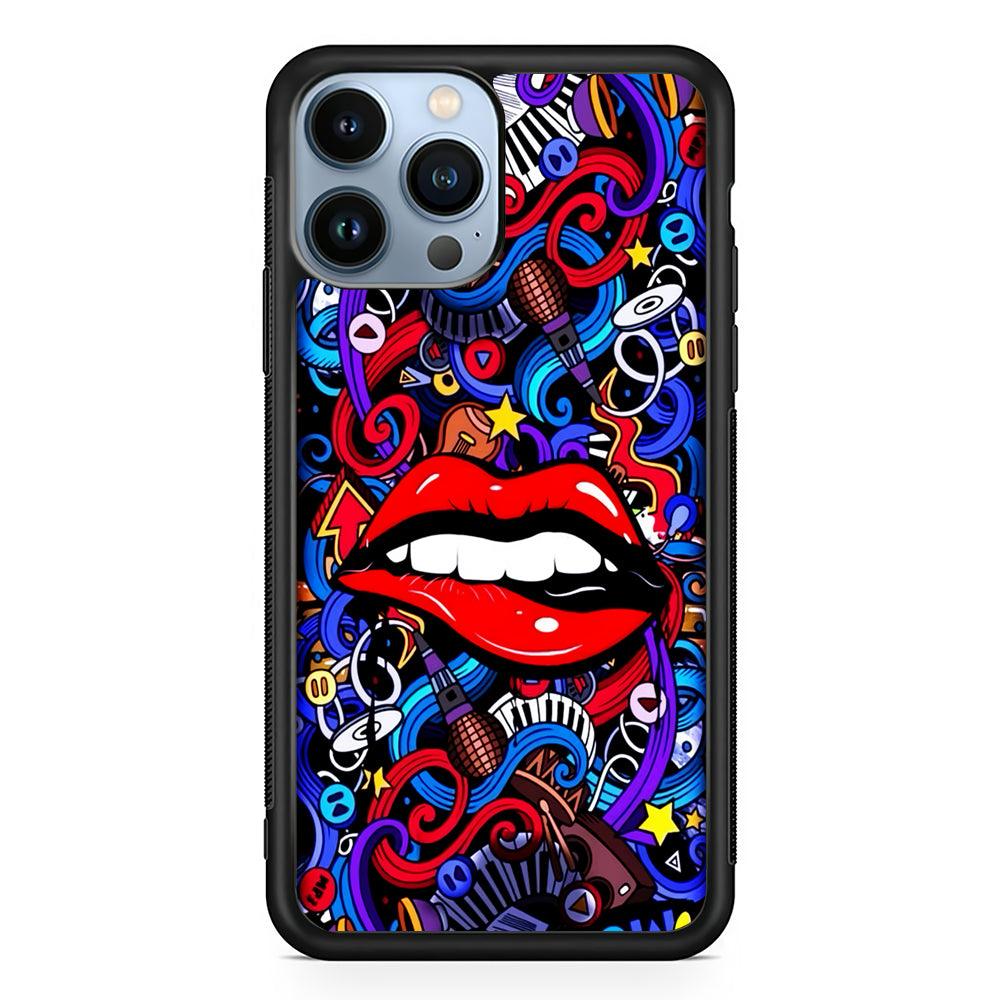 Lips Love Music Graffiti 2D Rubber Phone Case-Black-Oxvistore