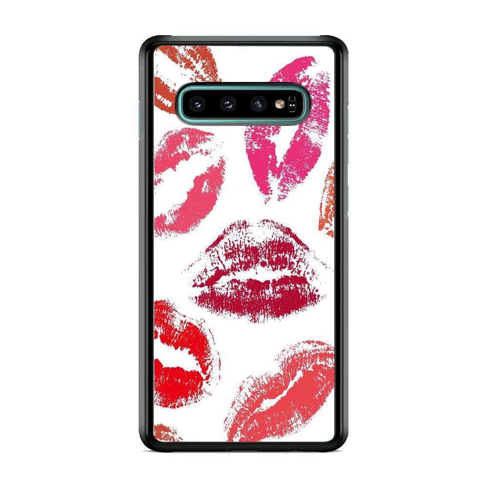 Lips with Kiss Samsung Galaxy S10 Case-Rubber Black (2D Case)-Oxvistore