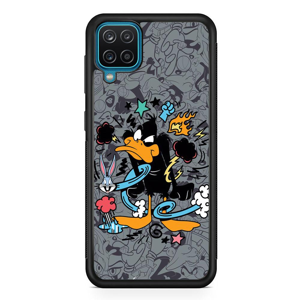 Looney Tunes Daffy in Anger Samsung Galaxy A12 Case-Rubber Black (2D Case)-Oxvistore