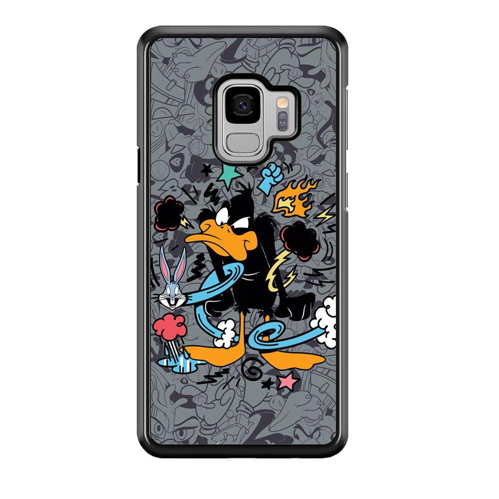 Looney Tunes Daffy in Anger Samsung Galaxy S9 Case-Rubber Black (2D Case)-Oxvistore