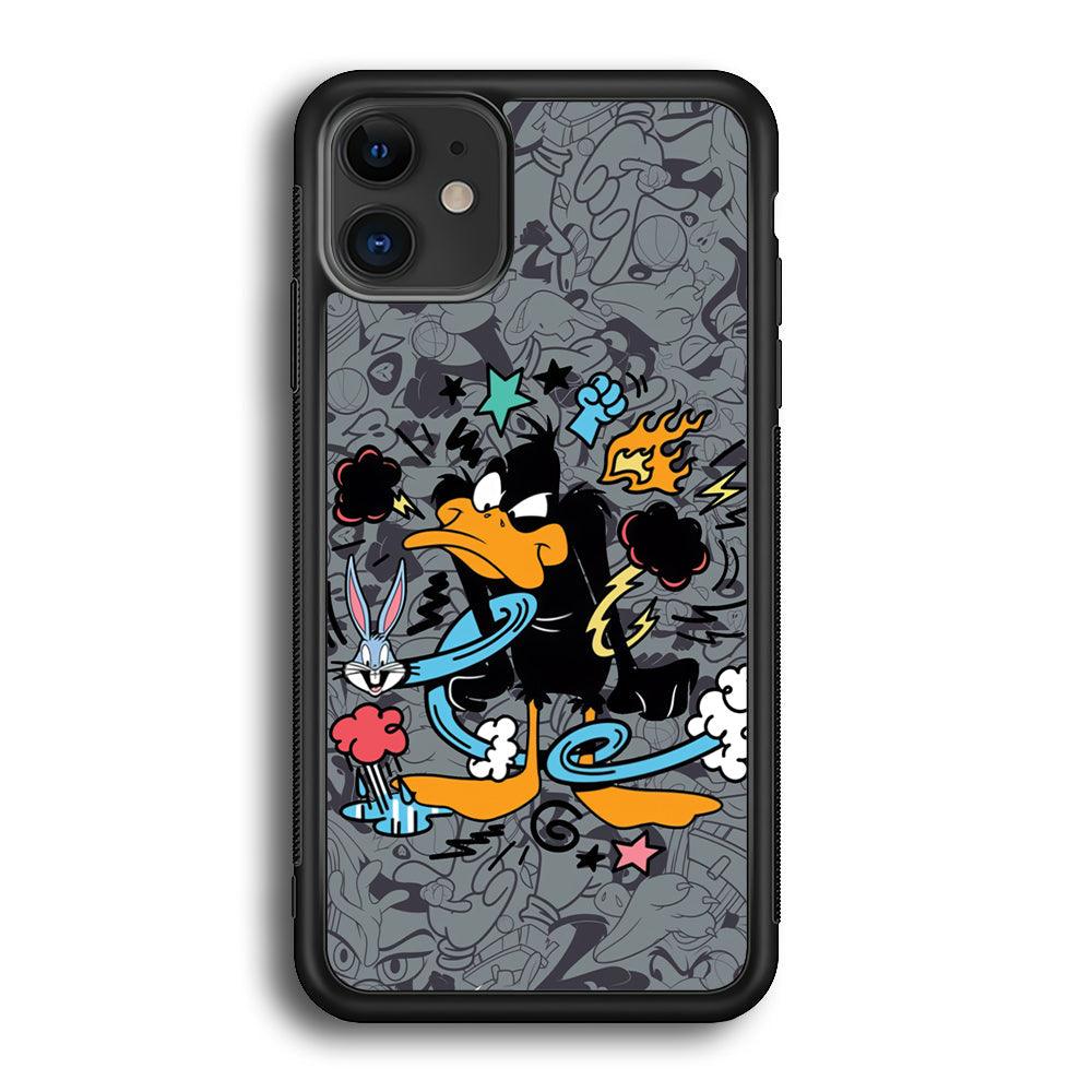 Looney Tunes Daffy in Anger iPhone 12 Case-Rubber Black (2D Case)-Oxvistore