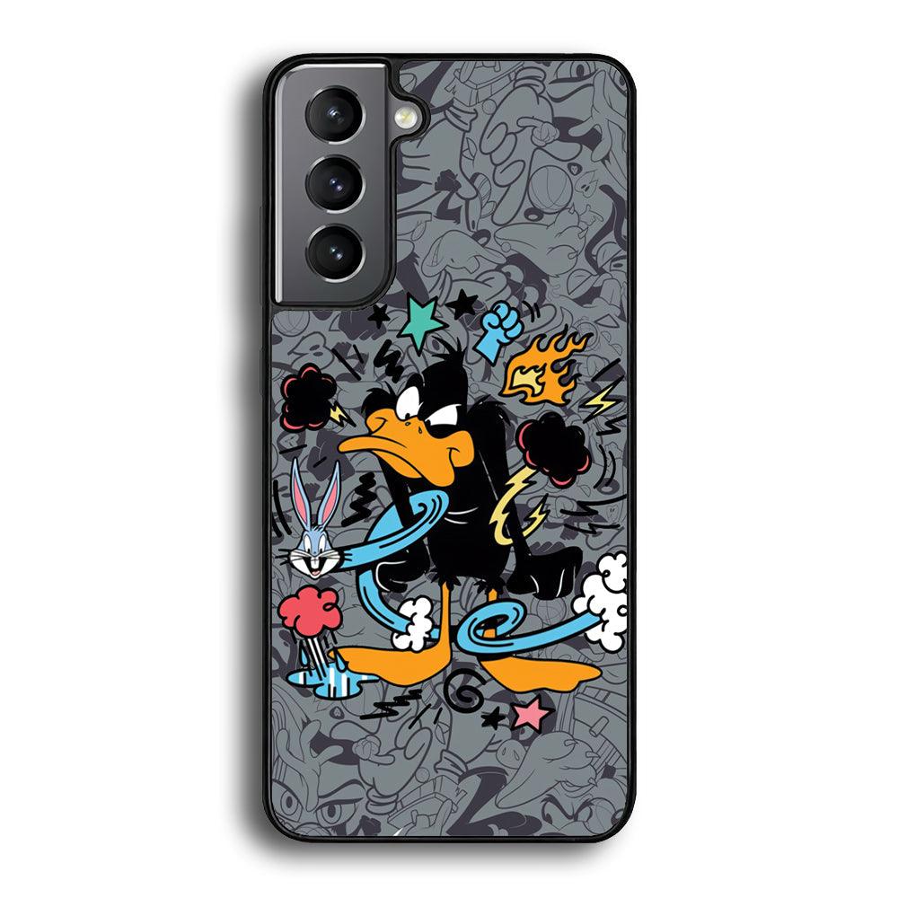 Looney Tunes Daffy in Anger Samsung Galaxy S21 Plus Case-Rubber Black (2D Case)-Oxvistore