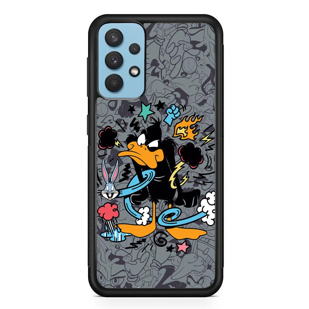 Looney Tunes Daffy in Anger Samsung Galaxy A32 Case-Rubber Black (2D Case)-Oxvistore