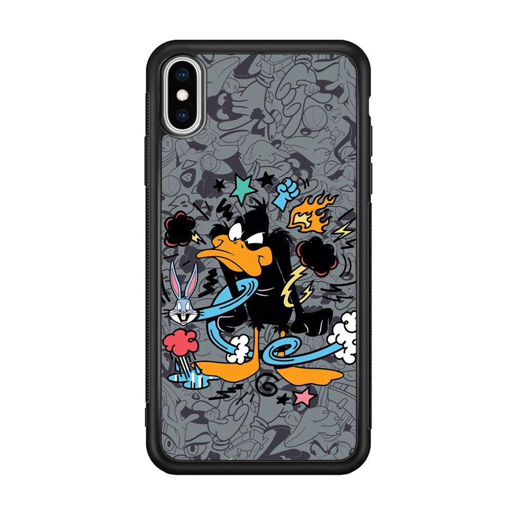 Looney Tunes Daffy in Anger iPhone X Case-Rubber Black (2D Case)-Oxvistore