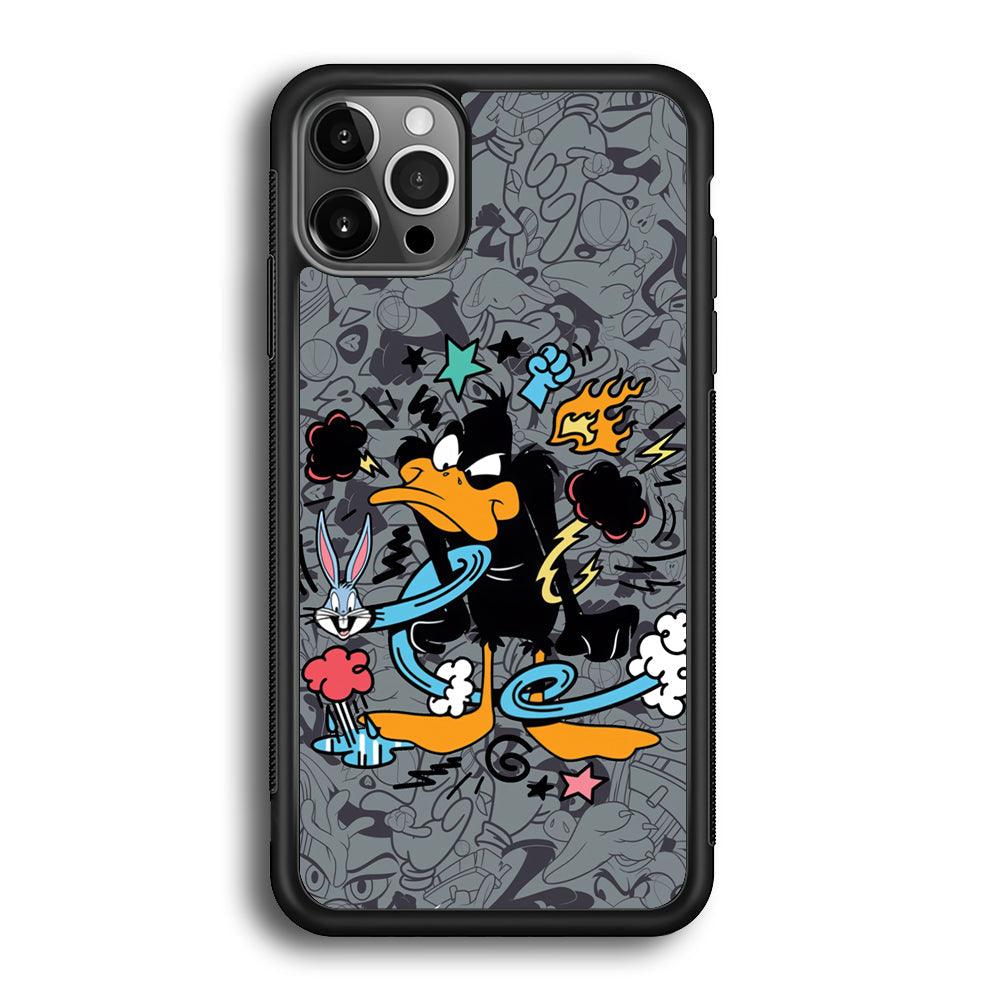 Looney Tunes Daffy in Anger iPhone 12 Pro Max Case-Rubber Black (2D Case)-Oxvistore