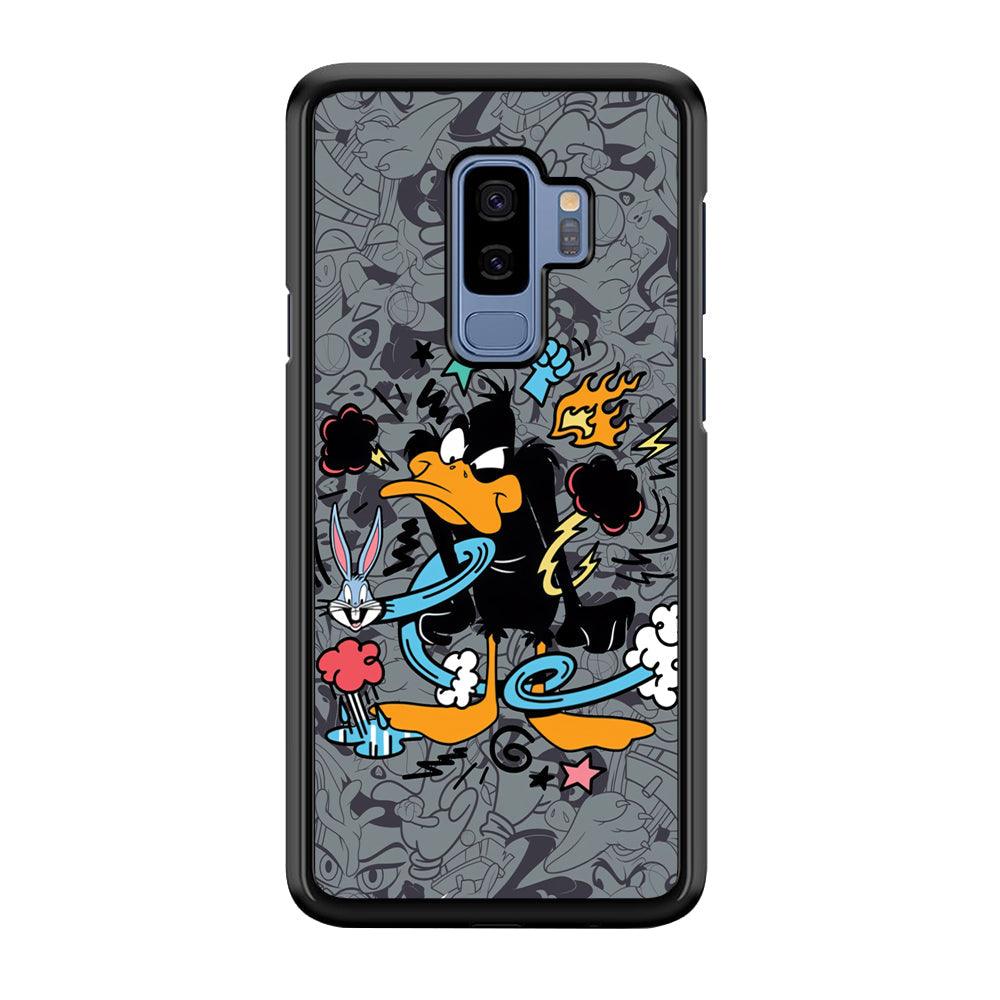 Looney Tunes Daffy in Anger Samsung Galaxy S9 Plus Case-Rubber Black (2D Case)-Oxvistore