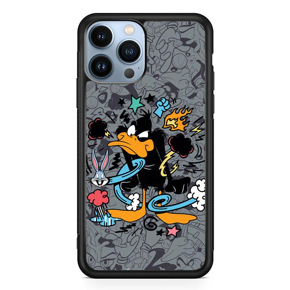Looney Tunes Daffy in Anger iPhone 14 Pro Max Case-Rubber Black (2D Case)-Oxvistore