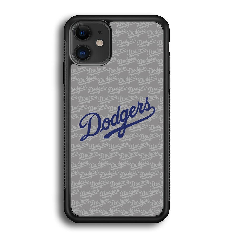 Los Angeles Dodgers Grey Patern Word iPhone 12 Case-Rubber Black (2D Case)-Oxvistore