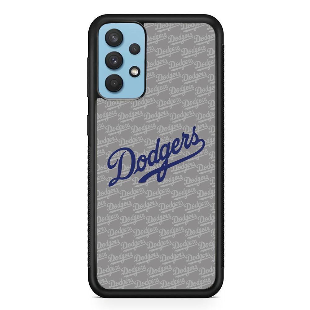 Los Angeles Dodgers Grey Patern Word Samsung Galaxy A32 Case-Rubber Black (2D Case)-Oxvistore