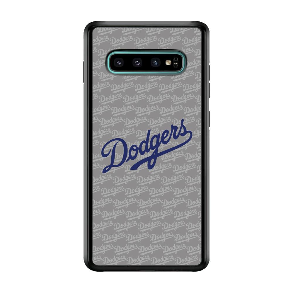 Los Angeles Dodgers Grey Patern Word Samsung Galaxy S10 Case-Rubber Black (2D Case)-Oxvistore