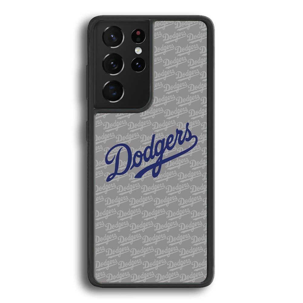 Los Angeles Dodgers Grey Patern Word Samsung Galaxy S22 Ultra Case-Rubber Black (2D Case)-Oxvistore