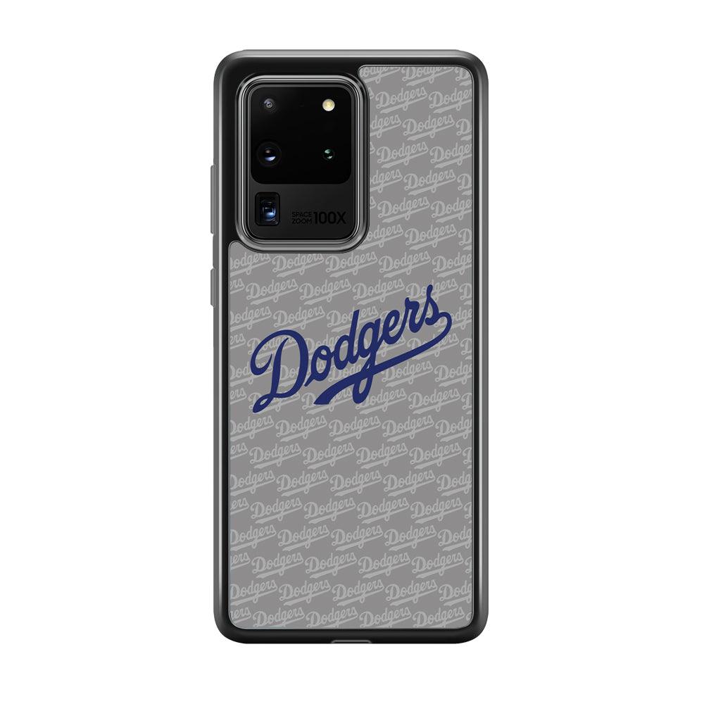 Los Angeles Dodgers Grey Patern Word Samsung Galaxy S20 Ultra Case-Rubber Black (2D Case)-Oxvistore