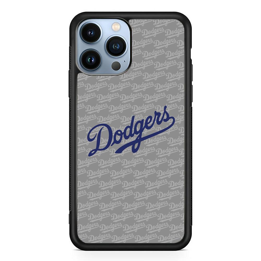 Los Angeles Dodgers Grey Patern Word iPhone 14 Pro Max Case-Rubber Black (2D Case)-Oxvistore