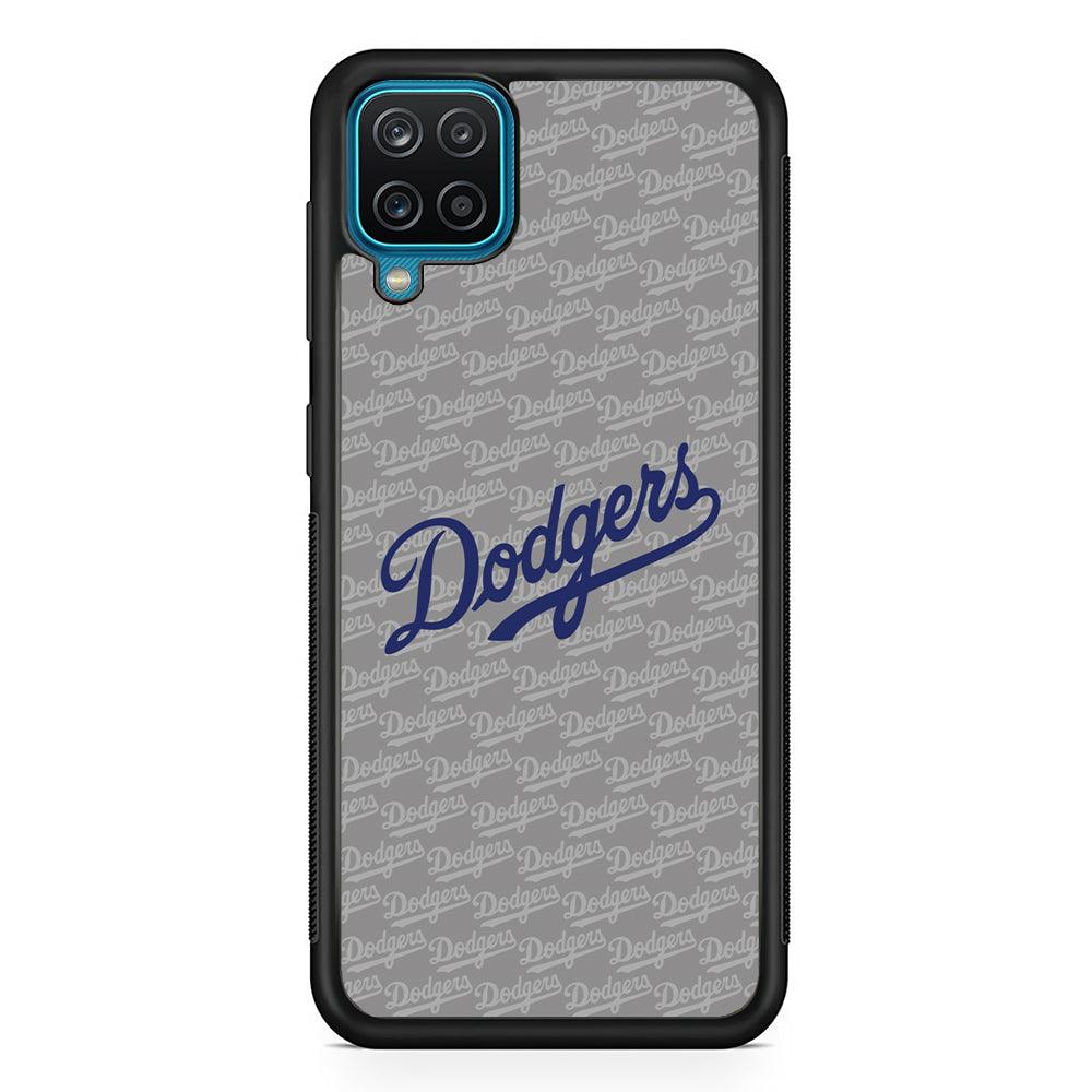 Los Angeles Dodgers Grey Patern Word Samsung Galaxy A12 Case-Rubber Black (2D Case)-Oxvistore
