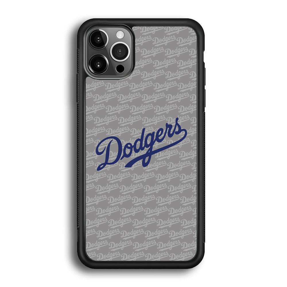 Los Angeles Dodgers Grey Patern Word iPhone 12 Pro Case-Rubber Black (2D Case)-Oxvistore