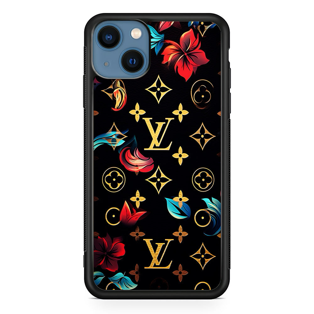 Louis Vuitton Flowers Design iPhone 14 Plus Case-Rubber Black (2D Case)-Oxvistore
