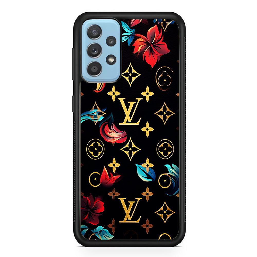 Louis Vuitton Flowers Design Samsung Galaxy A72 Case-Rubber Black (2D Case)-Oxvistore