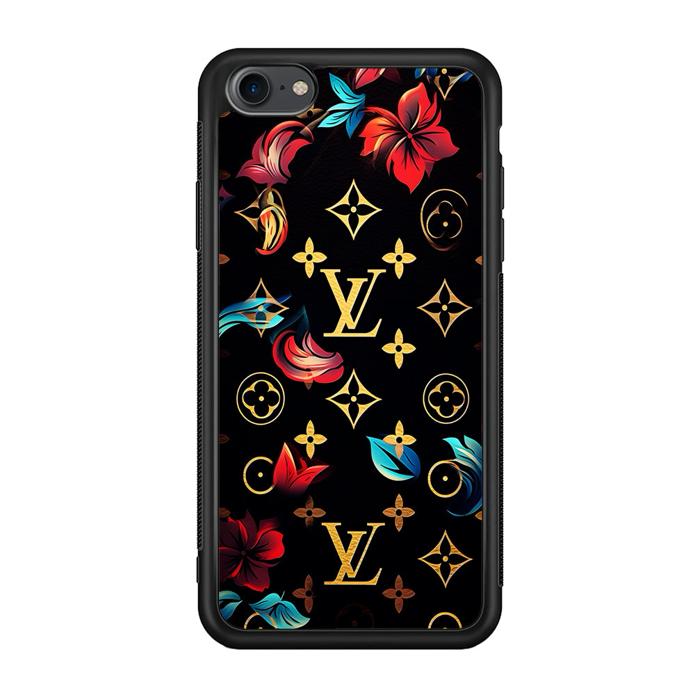 Louis Vuitton Flowers Design iPhone 8 Case-Rubber Black (2D Case)-Oxvistore