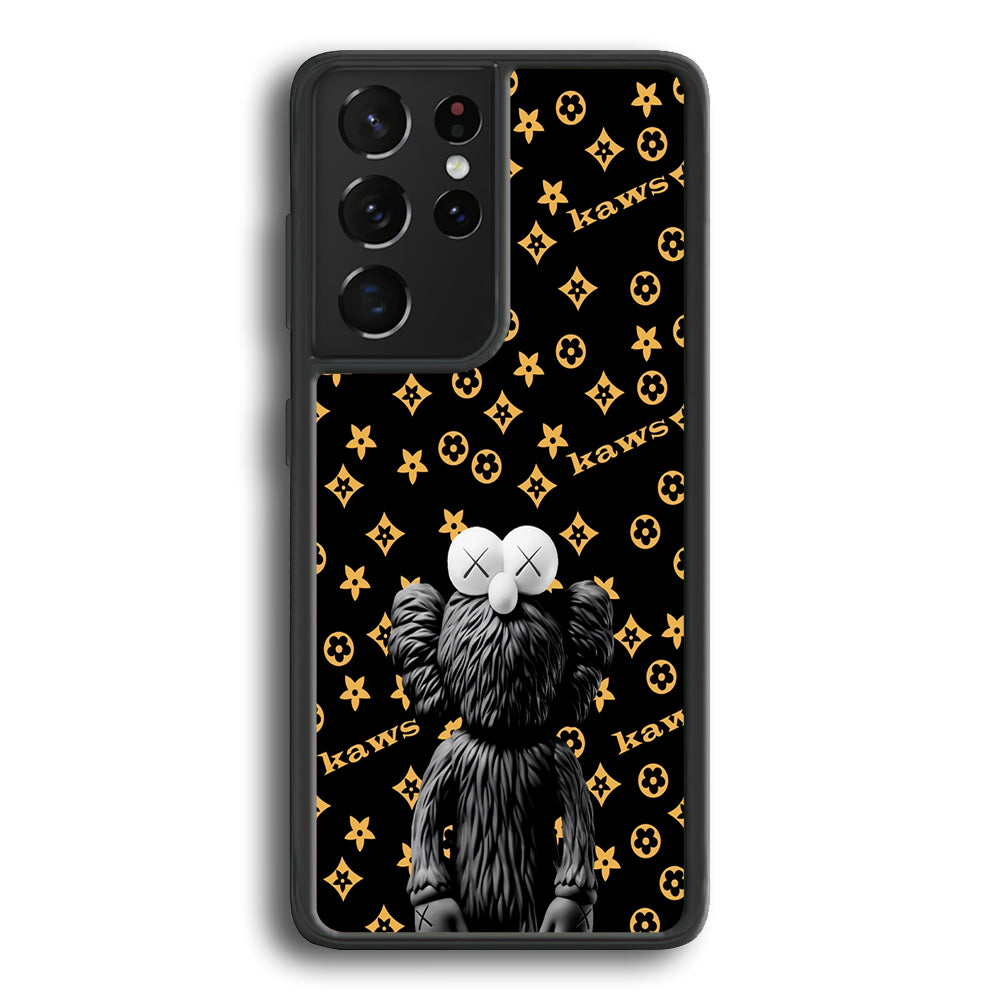 Louis Vuitton X Kaws Black Background Samsung Galaxy S21 Ultra Case-Rubber White (2D Case)-Oxvistore