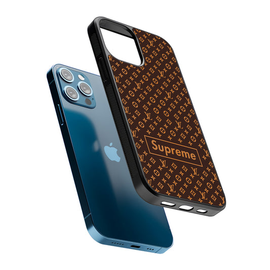 Louis Vuitton X Supreme Brown Background 2D Rubber Phone Case-Oxvistore