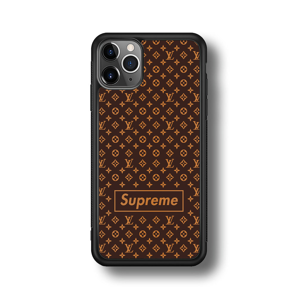 Louis Vuitton X Supreme Brown Background iPhone 11 Pro Max Case-Rubber Black (2D Case)-Oxvistore