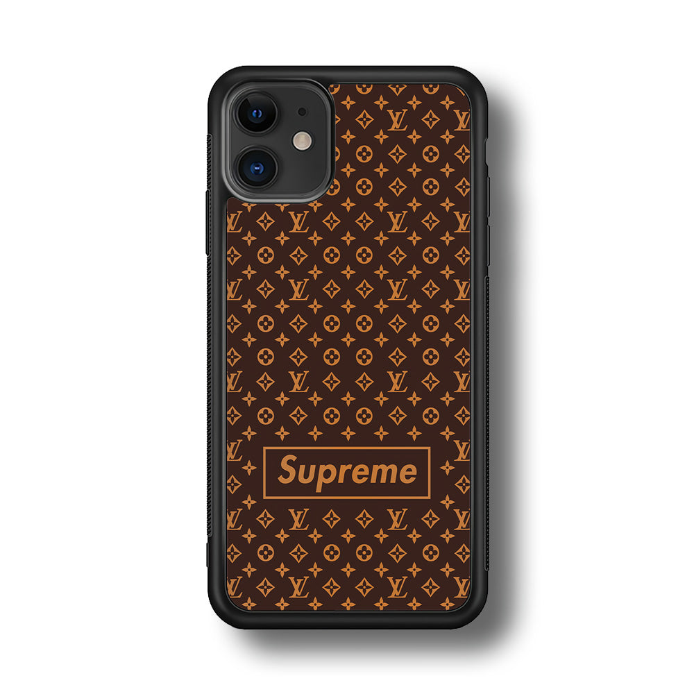 Louis Vuitton X Supreme Brown Background iPhone 11 Case-Rubber Black (2D Case)-Oxvistore