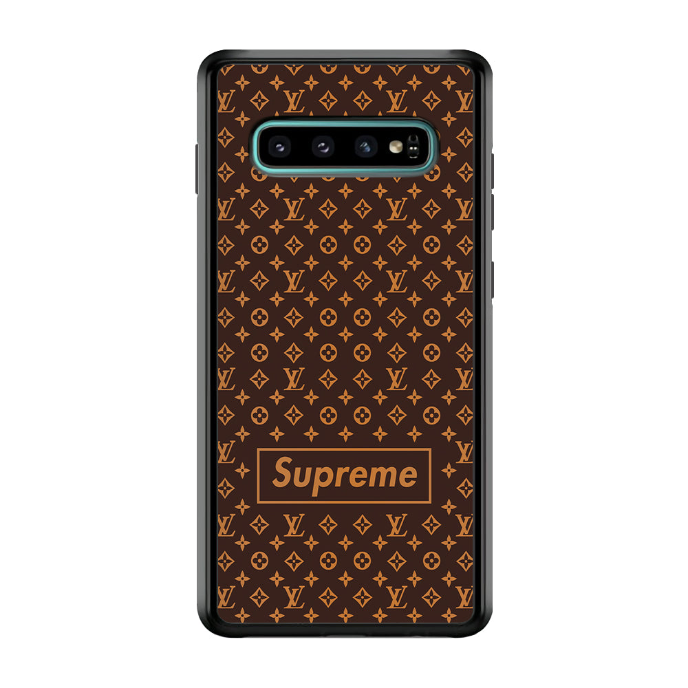 Louis Vuitton X Supreme Brown Background Samsung Galaxy S10 Case-Rubber Black (2D Case)-Oxvistore