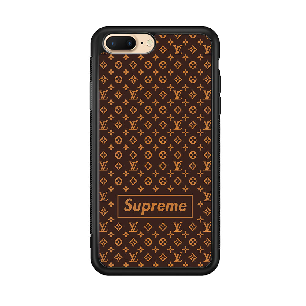 Louis Vuitton X Supreme Brown Background iPhone 7 Plus Case-Rubber Black (2D Case)-Oxvistore