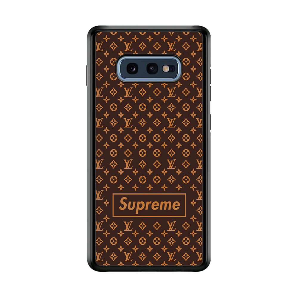 Louis Vuitton X Supreme Brown Background Samsung Galaxy S10E Case-Rubber Black (2D Case)-Oxvistore